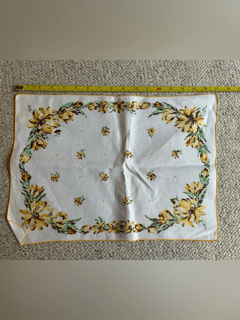 Vintage Floral Yellow & Green Linen Napkins and Small Table Runner- Set